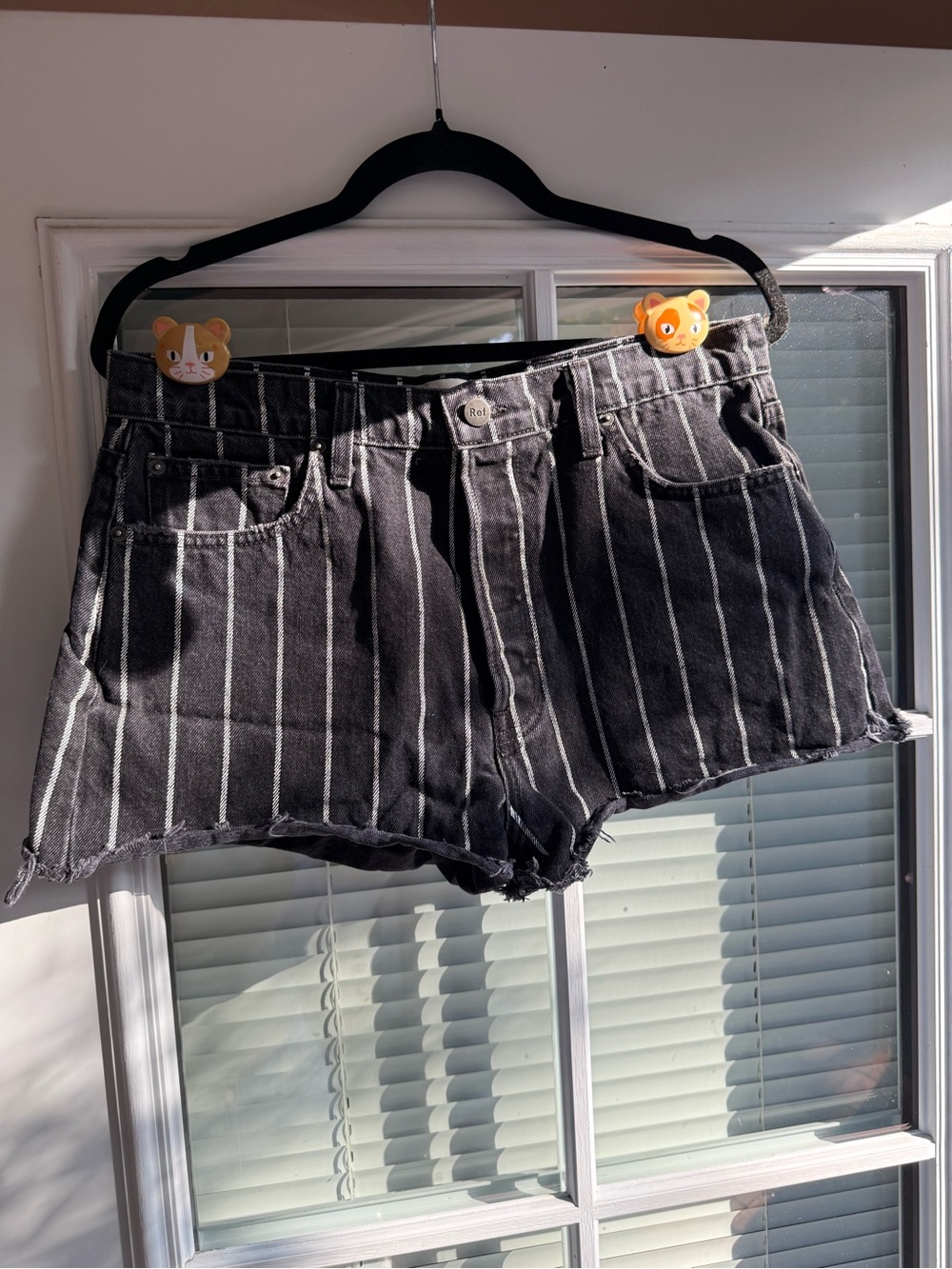 Reformation | Striped Black Denim Cutoff Shorts